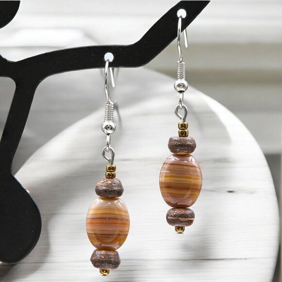 Striped Agate Earrings Handmade - Picture 3 of 4